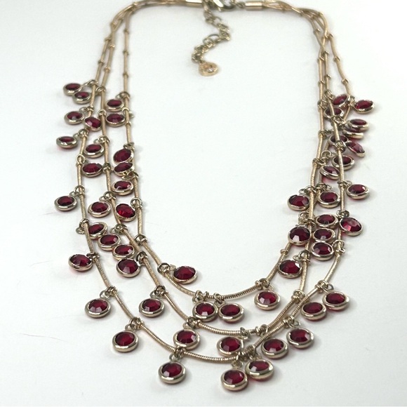 Anne Klein  Red Dangles Gold Tone Multi Stand Necklace - Picture 3 of 7